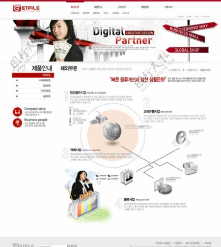 红色韩国网站模板图片