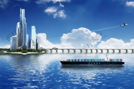 房地产海运空运大海蓝天大桥都市风景现代化图片