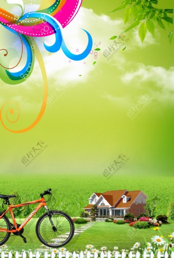 春季踏青海报自行车图片