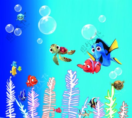 海底海底动物珊瑚泡泡鱼图片