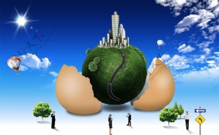 蛋壳与绿色地球广告素材图片
