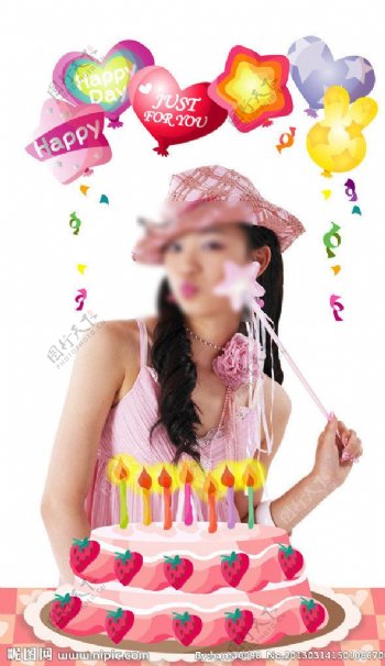 生日蛋糕美女图片