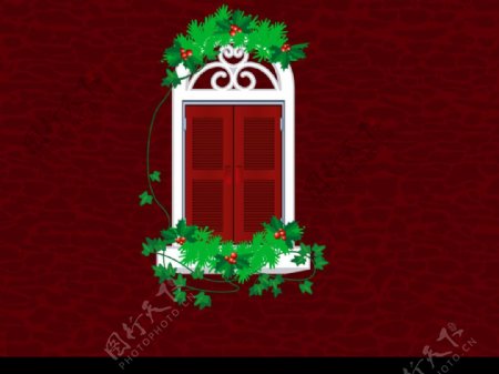 红色圣诞窗台图片