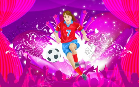卡通足球少女图片