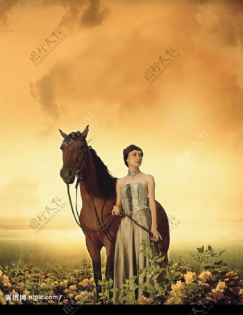 马和女人图片