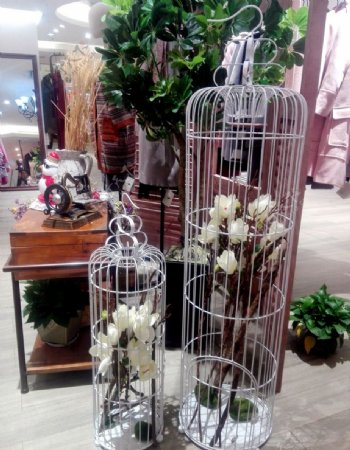 中式陈列设计鸟笼和花