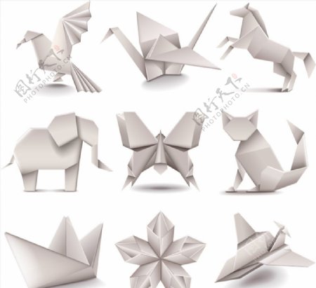 9款白色折纸设计矢量素材