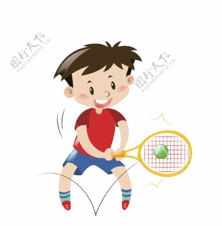 卡通儿童打网球