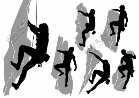 六款男性登山运动人物剪影