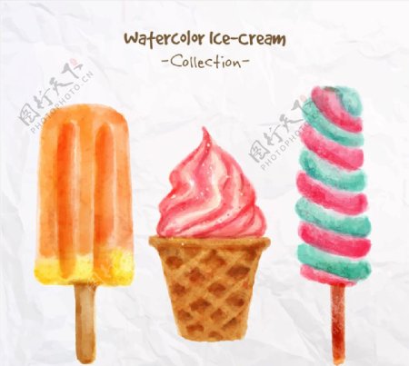 3款水彩绘雪糕冰淇淋矢量素材