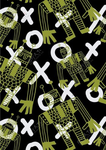 XO卡通机器人字母组合背景图