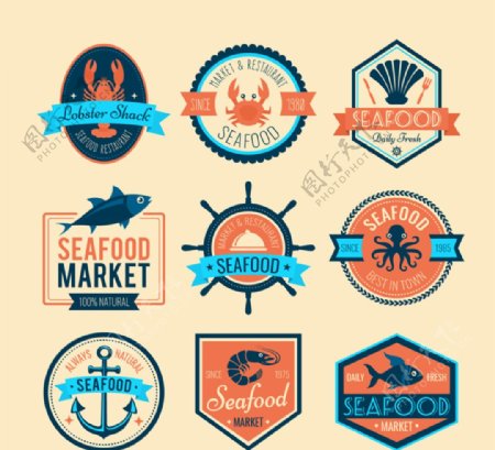 创意海鲜市场标签