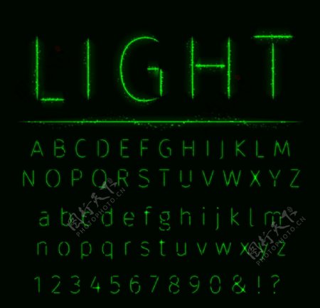 61款绿色灯效字母与符号矢量图