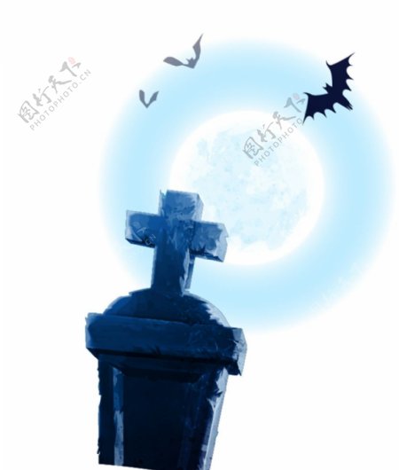 万圣节墓碑月亮蝙蝠矢量素材