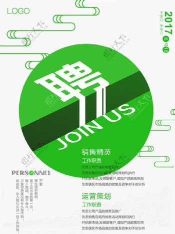 中国风简洁创意字体招聘海报