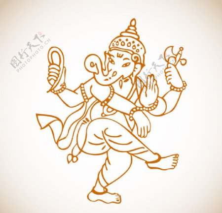 印度象头神舞蹈绘画
