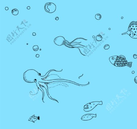 最新海底世界手绘章鱼