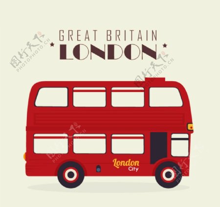 红色伦敦双层巴士矢量素材