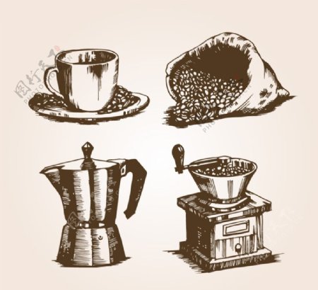 复古咖啡元素矢量素材