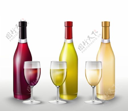 葡萄酒和酒杯矢量图