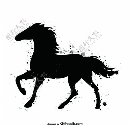 马的黑色水彩