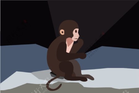 猴子海报剪影插画简洁色块