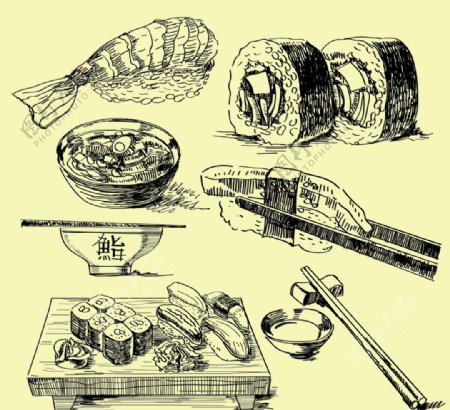 日本料理线条插画矢量素材