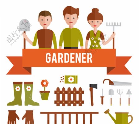 花园工具和园丁矢量素材