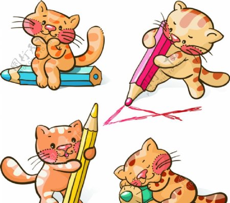 可爱猫咪与铅笔