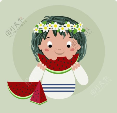 吃西瓜的小女孩