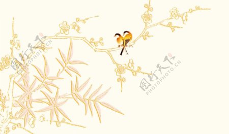 欧式手绘喜鹊梅花背景墙