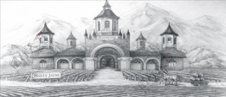 素描庄园古堡背景设计