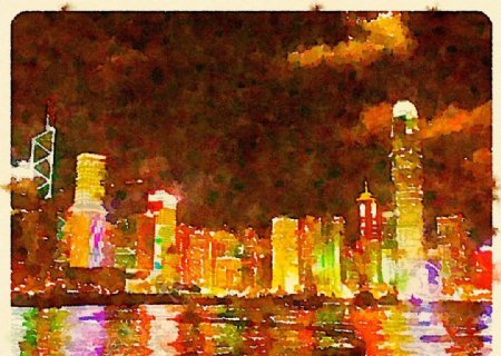香港维多利亚港水彩中环水彩