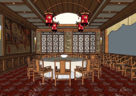 中式宴会厅3D模型