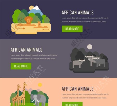 3款创意非洲动物banner