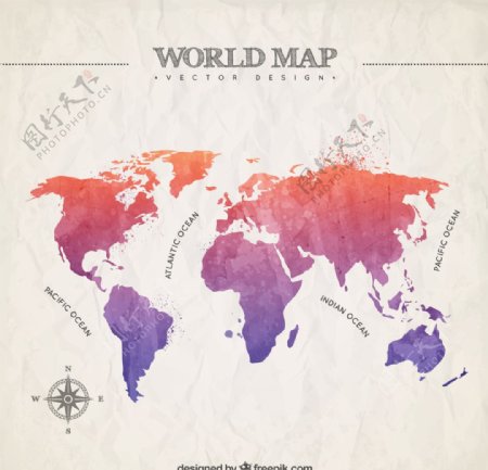 水彩世界地图