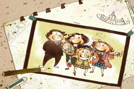 卡通家庭照片人物背景底纹