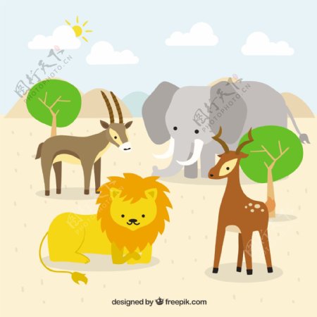 手绘非洲动物