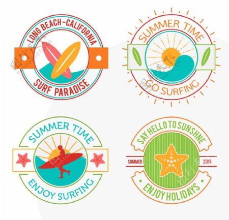 可爱的四冲浪徽章