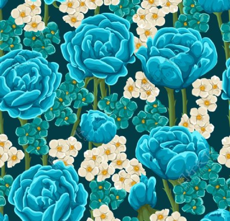 蓝玫瑰花卉无缝背景