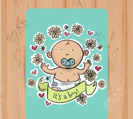 可爱男孩婴儿花卉装饰模板源文件