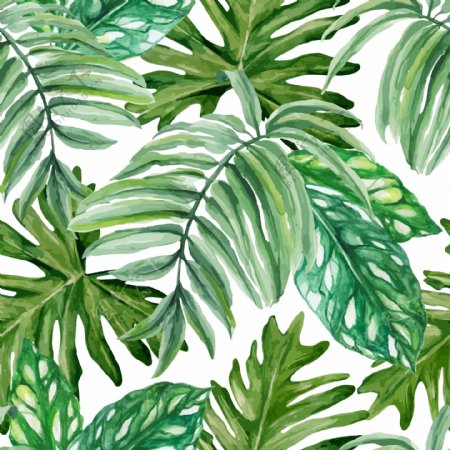 热带植物树叶四方连续底纹