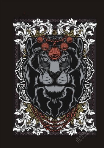 欧式花纹边框狮子图案