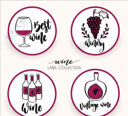 手绘四种葡萄酒标签