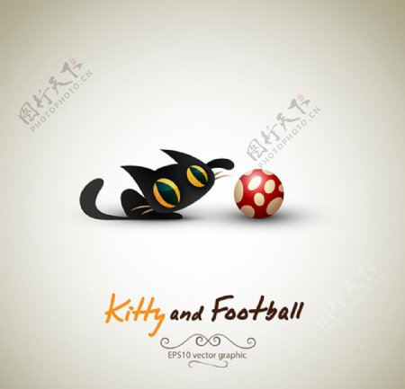 黑色猫咪和小球