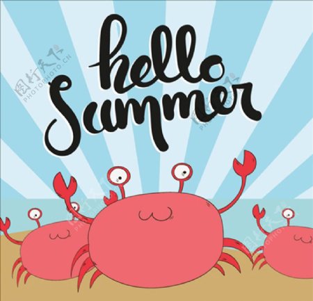 手绘夏季螃蟹海报
