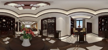 新中式风格餐厅装修效果图3D
