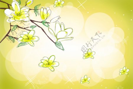清新绿色手绘花朵背景墙