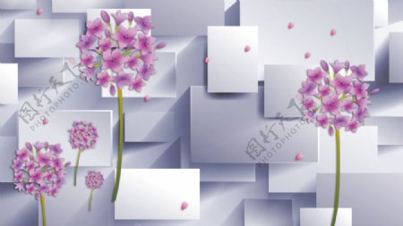 3D方块紫色花背景