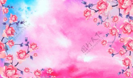 手绘粉色花朵背景墙